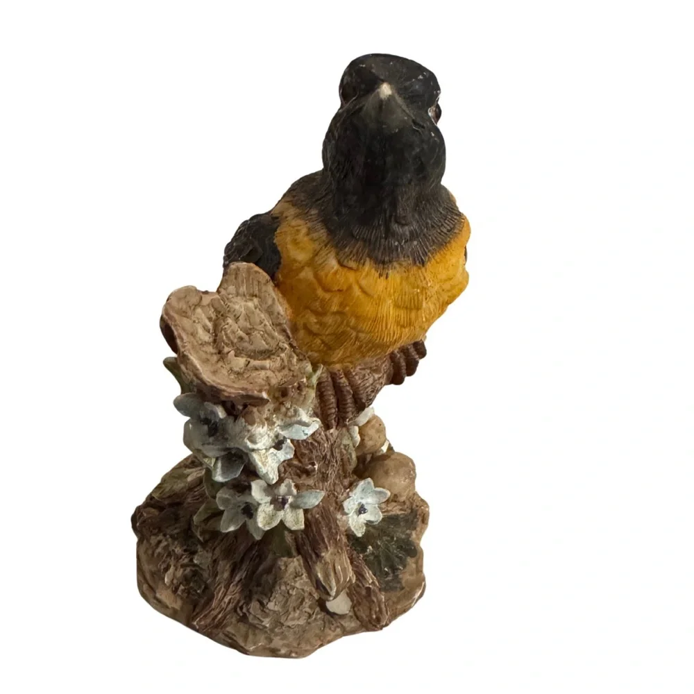 Cottagecore Bird Figurine Vintage Style Black & Gold Songbird Nature Decor